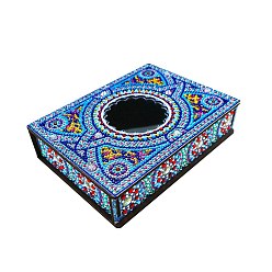 Azul Caja de almacenamiento de pintura de diamantes diy con espejo, Caja de madera decorativa con estampado de flores de mandala desmontable, Rectángulo, azul, 200x150x45 mm