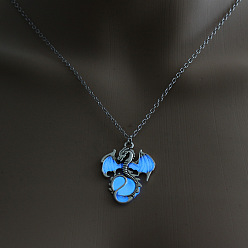 Blue Luminous Alloy Pendants, Necklace, Halloween, Dragon/Skull/Horse/Gun, Blue, 17.72 inch(45cm)