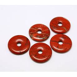 Jaspe Rouge Pendentif en pierre naturelle avec disque en beigne / pi, jaspe rouge, largeur de l'anneau: 16 mm, 40x5.5mm, Trou: 8mm