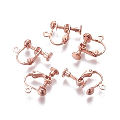 Rose Gold Rack Plated Brass Screw Clip-on Earring Findings, Spiral Ear Clip, Rose Gold, 13x17x4.5mm, Hole: 1.6mm