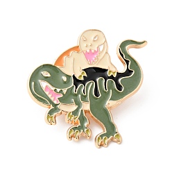Dark Olive Green Dinosaur Enamel Pin, Light Gold Plated Alloy Badge for Backpack Clothes, Dark Olive Green, 36x38x1.5mm