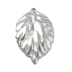 Stainless Steel Color Textured 304 Stainless Steel Pendants, Leaf Charms, Stainless Steel Color, 43.5x27.5x2.5mm, Hole: 2mm