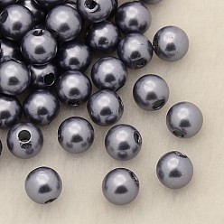 Gray Imitation Pearl Acrylic Beads, Dyed, Round, Gray, 5x4.5mm, Hole: 1mm, about 10000pcs/pound