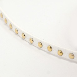 White Golden Aluminum Studded Faux Suede Cord, Faux Suede Lace, White, 5x2mm, about 20yards/roll
