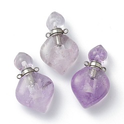 Amethyst Natural Amethyst Pendants, with Platinum Brass Findings, Openable Perfume Bottle, 37x21x11mm, Hole: 1.5mm