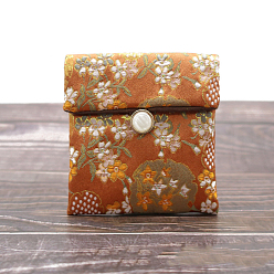 Chocolat Pochettes d'emballage de bijoux en satin de style chinois, sacs-cadeaux, rectangle, chocolat, 10x9 cm