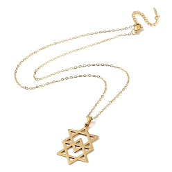 Golden 201 Stainless Steel David Star Pendant Necklace with Cable Chains, Golden, 17.52 inch(44.5cm)