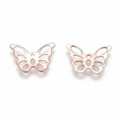 Rose Gold 304 Stainless Steel Charms, Butterfly, Rose Gold, 10.5x15x0.6mm, Hole: 1~4mm
