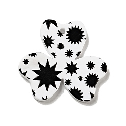 Black Printed Acrylic Pendants, Clover with Sun Pattern, Black, 27x29.5x2mm, Hole: 1.5mm