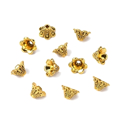 Античное Золото Шарик сплава крышкой, 6-лепесток, цветок, античное золото , 9x5 мм, отверстие : 1.5 мм