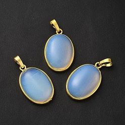 Opalite Opalite Pendants, Oval Charms, with Rack Plating Golden Plated Brass Findings, Lead Free & Cadmium Free, 31x20x7.5~8mm, Hole: 7x5mm