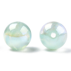 Aguamarina Cuentas de perlas de imitación de plástico abs, color de ab chapado, rondo, aguamarina, 12 mm, agujero: 1.8 mm