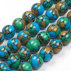 Coloré Perles synthétiques turquoise brins, teint, ronde, colorées, 8mm, Trou: 0.8mm, Environ 50 pcs/chapelet, 15.7 pouce (40 cm)