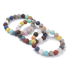 Mixed Stone Natural Gemstone Beaded Stretch Bracelets, Round, Frosted, 2-3/8 inch(5.9cm)