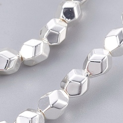 Silver Plated Electroplated Non-magnetic Synthetic Hematite Bead Strand, Oval, Faceted, Silver Plated, 5x4x4mm, Hole: 0.7mm, about 80pcs/strand, 15.7 inch(40cm)