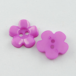 Orchidéeée Moyen Boutons acryliques, 2-trou, teint, fleur, moyen orchidée, 15x15x3mm, Trou: 2mm