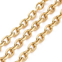 Golden 304 Stainless Steel Cable Chains, Diamond Cut Chains, Unwelded, Golden, 9x6.5x2mm