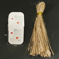 Heart Valentine's Day Rectangle Paper Gift Tags, Hange Tag, with Hemp Rope, Heart Pattern, 4x3cm, Rope: 25cm, about 100pcs/set