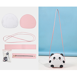 Pink DIY Panda Crossbody Bag Making Kits, Including PU Fabric, Bag Handles, Zipper, Needle and Wire, Pink, 16x18.5x4.5cm