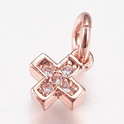 Rose Gold Brass Micro Pave Cubic Zirconia Tiny Cross Charms, Rose Gold, 6.5x5x1.8mm, Hole: 3.5mm