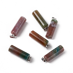 Indian Agate Natural Indian Agate Pendants, with Platinum Tone Brass Findings, Column Charm, 27x8mm, Hole: 6x3.2mm