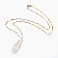 Golden 304 Stainless Steel Pendant Necklaces, with Natural Crystal Pendant, Cardboard Boxes, teardrop, Golden, 21.2 inch(54cm), 2mm