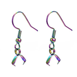 Rainbow Color Ion Plating(IP) 304 Stainless Steel Hooks, Ear Wire, with Ice Pick Pinch Bails, Rainbow Color, 19x26~28mm, 21 Gauge, Pin: 0.7mm
