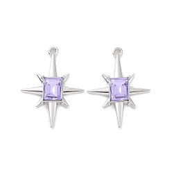 Purple Rack Plating Alloy Glass Pendants, Star Charms, Platinum, Purple, 29.5x21.5x4mm, Hole: 1.6mm