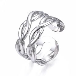 Stainless Steel Color 304 Stainless Steel Twist Wrap Open Cuff Ring, Chunky Hollow Ring for Women, Stainless Steel Color, US Size 6 3/4(17.1mm)
