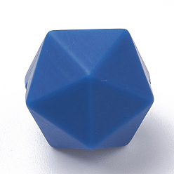 Bleu Foncé Perles focales en silicone écologiques de qualité alimentaire, perles à mâcher pour les jouets de dentition, Diy soins infirmiers colliers faisant, icosaèdre, bleu foncé, 16.5x16.5x16.5mm, Trou: 2mm
