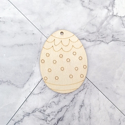 Polka Dot 10Pcs Easter Theme Egg Wooden Craft Pieces, Unfinished Wood Cutouts, with Hemp Rope, Polka Dot, Egg: 8x6cm