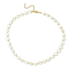 White Natural Shell Heart & Alloy Beaded Necklaces for Women, White, 15.98 inch(40.6cm)