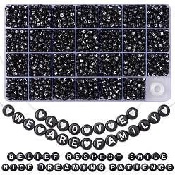 Noir Kit de fabrication de bracelets extensibles avec lettres DIY, y compris les perles acryliques rondes plates, fil élastique, noir, perles: 7x4 mm, Trou: 1.5mm, 1485~1620 pcs / boîte