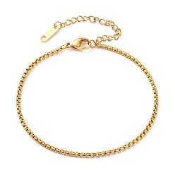 Golden Vacuum Plating 304 Stainless Steel Box Chain Anklets, with Lobster Claw Clasps, Golden, 9-7/8 inch(25.2cm)