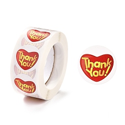 Red 1 Inch Self-Adhesive Stickers, Roll Sticker, Heart with Word Thank You, for Party Decorative Presents, Red, 2.5cm, 500pcs/roll