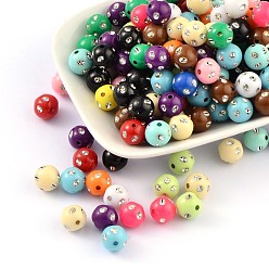 Mixed Color Opaque Acrylic Beads, Metal Enlaced, Round, Mixed Color, 10mm, Hole: 2mm, about 1000pcs/500g