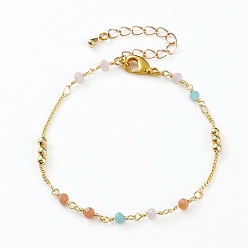 Coloré Bracelets de perles de verre à facettes, avec des perles en laiton et des fermoirs à pince de homard, ronde, réel 18 k plaqué or, colorées, 7-1/4 pouce (18.3 cm)