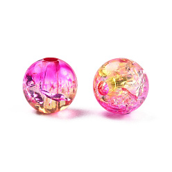 Deep Pink Transparent Crackle Acrylic Beads, Round, Deep Pink, 8x7.5mm, Hole: 1.8mm, about 1700pc/500g
