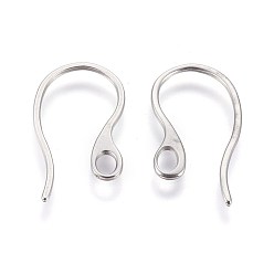 Stainless Steel Color 304 Stainless Steel Earring Hooks, with Horizontal Loop, Stainless Steel Color, 22x11x0.8mm, Hole: 2.5x3.5mm, 20 Gauge, Pin: 0.8mm