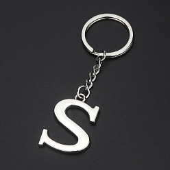 Letter S Platinum Plated Alloy Pendant Keychains, with Key Ring, Letter, Letter.S, 3.5x2.5cm