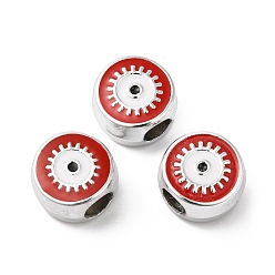 Roja Cuentas europeas de plástico ccb, abalorios de grande agujero, plano y redondo con mal de ojo, rojo, 12x11.5x7.5 mm, agujero: 4.8 mm