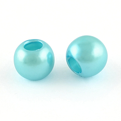 Deep Sky Blue ABS Plastic Imitation Pearl European Beads, Large Hole Rondelle Beads, Deep Sky Blue, 11.5~12x10mm, Hole: 4~5mm, about 780pcs/500g