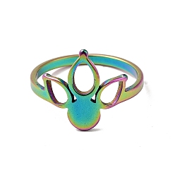 Rainbow Color Ion Plating(IP) 201 Stainless Steel Crown Finger Ring for Women, Rainbow Color, US Size 6 1/4(16.7mm)