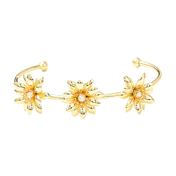 Oro Brazalete abierto de flor de aleación para mujer, dorado, diámetro interior: 1-3/4x2-3/8 pulgada (4.3x6.1 cm)