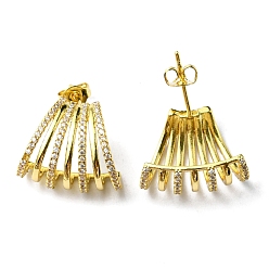 Real 18K Gold Plated Crystal Rhinestone Claw Stud Earrings, Rack Plating Brass Jewelry, Lead Free & Cadmium Free, Real 18K Gold Plated, 16~16.5x19mm, Pin: 0.8mm