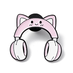 Pink Pin de esmalte de auriculares, broche de aleación de dibujos animados para ropa de mochila, electroforesis negro, rosa, 28x30x2 mm, pin: 1 mm