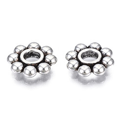 Antique Silver Tibetan Style Alloy Daisy Spacer Beads, Cadmium Free & Lead Free, Flower, Antique Silver, 10x2mm, Hole: 2.5mm, about 1900pcs/1000g