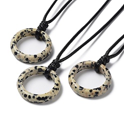 Dalmatian Jasper Natural Dalmatian Jasper Ring Pendant Necklace with Waxed Cords, 29.53~29.92 inch(75~76cm), Pendant: 26x6mm