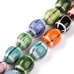 Couleur Mélangete Brins de perles de porcelaine faites à la main, de rugby, couleur mixte, 16x11mm, Trou: 1.6mm, Environ 22 pcs/chapelet, 13.98'' (35.5 cm)