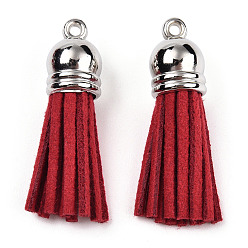 Crimson Faux Suede Tassel Pendant Decorations, with CCB Plastic Cord Ends, Platinum, Crimson, 33~35x10mm, Hole: 2.5mm